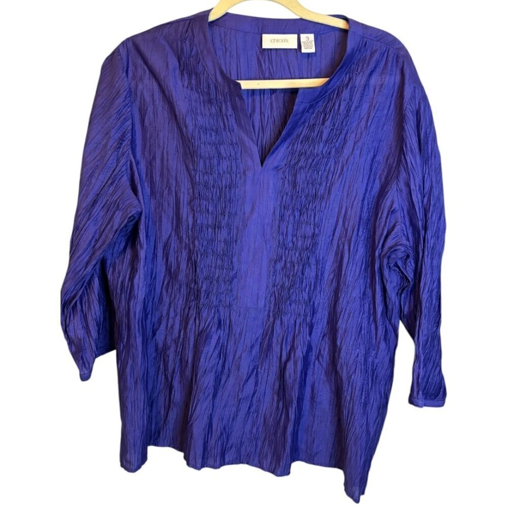 Chico's Blouse Women's Size XL Crepe Beaded Purple Chicos 3‎